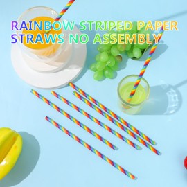 Rainbow Theme Straws,7.76 inch Disposable Paper Drinking Straws Rainbow Striped Paper Straws for Pride Party Supplies Birthday Wedding Anniversary Christmas (100 Pcs)