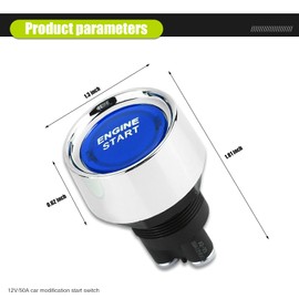 gunhunt 1 PC Engine Start Ignition Switch, Automotive Start Engine Button, Push Button Starter Switch, One-Button Start Switch Replacement Parts, Universal for Cars, Trucks, RVs (Blue)
