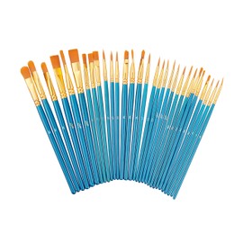 Relaxdays Paint Brushes 30 Pieces Acrylic Oil & Watercolour Hobby & School Nylon Bristles Painting Brush Set Multi-Colour