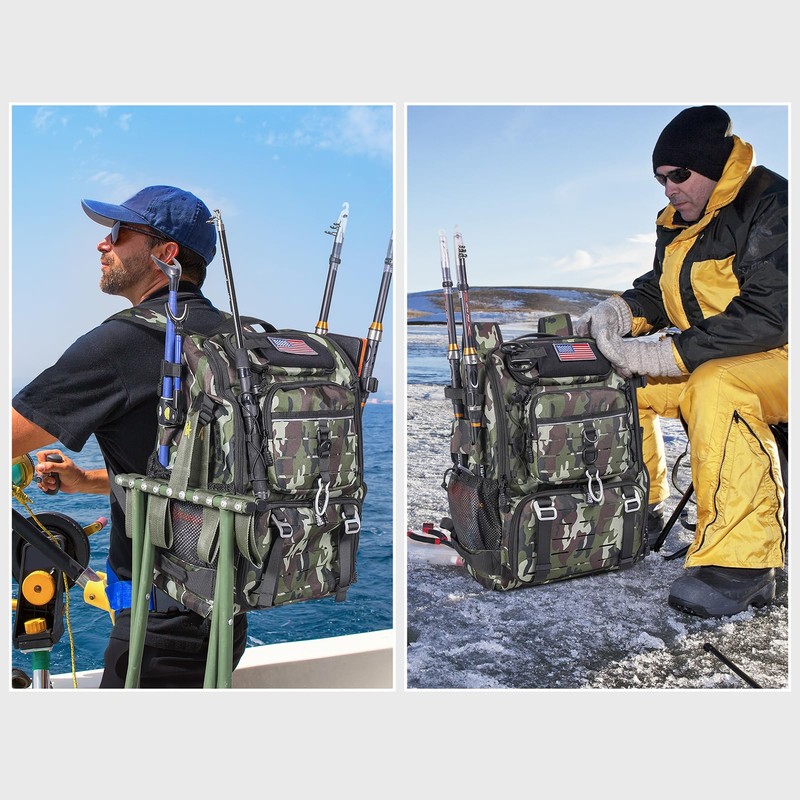 Bagenerous 39L Fishing Tackle Backpack with Rod Holders & Cooler,Water-resistant