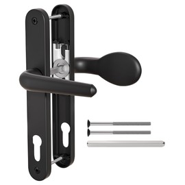 Bwintech 1 Pcs Black Aluminum UPVC Door Handle,Lever/Pad Inline 92mm Backset,211mm Screw Hole Distance, 243mm Plate Length Front Door Handles for UPVC Door