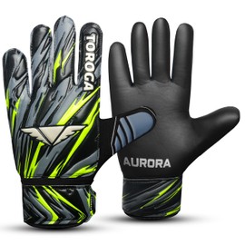 TOROGA Football Goalkeeper Gloves For Boys kids Children Youth Soccer Goalie Glove with Super Grip Palms (Black, 3)