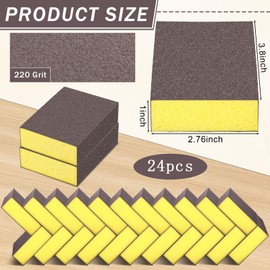 Reallnaive 24Pcs Sanding Sponge 220 Grit Fine Sanding Block, Washable and Reusable for Drywall Metal Wood Sanding