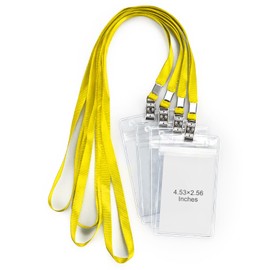 50 Pack Clear Plastic Vertical Name Tag Badge Holder and 50 Pack Yellow Lanyard Waterproof Name Tag Holder with Lanyard for Adults Kids Office School