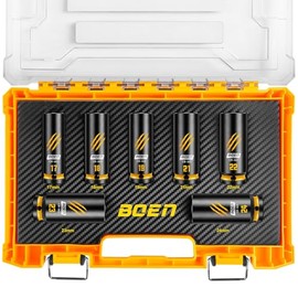 BOEN 7-Piece 1/2" Drive Metric Impact Socket Set, (17, 18, 19, 21, 22, 23, 24 mm) Deep Socket, Chrome-molybdenum Steel, Deep Embossed and Painted Marking, 6-Point Design, Yellow Groove