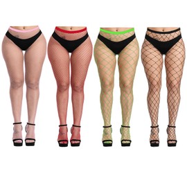 Aneco 4 Pairs Plus Size Fishnet Tight Cross Mesh Pantyhose Thigh High Stocking…