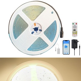 Yamlten 24 V COB LED Strip 4000 K Middium White, Dimmable LED Strip with RF Remote Control / Smart App Control, 320 LEDs/M for Kitchen, Bathroom, Bedroom, DIY LED Strip 10 m