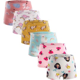 ZHTEAPR Kids Little Girls Underwear 4years 5years Boxer Briefs 100% Cotton Soft Panties Cartoon Cute Pattern Boyshorts 4-5 Years (Pack of 6)