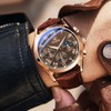 OLEVS Men Watch Leather Strap Moon Phase Casual Classic Analog