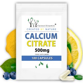 Calcium - Forest Vitamin - Calcium Citrate 500 mg - 100 Capsules - Calcium Citrate - Support in the Prevention of Low Calcium Levels - Health & Beauty