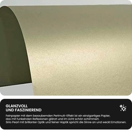 Sirio Pearl Gold Pearlescent Paper DIN A5 148 x 210 mm 125 g Pearlescent Paper Metallic Effect Glossy Paper Pearl Paper Gold Glossy for Wedding Birthday Christening Christmas Pack of 100