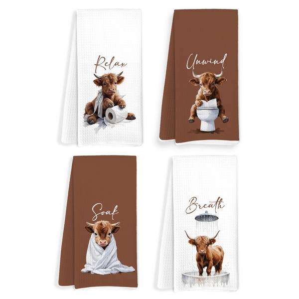 FITIE Funny Farmhouse Cow Hand Towels for Bathroom, Unwind Relax