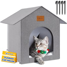Siedihit Siedihit Outdoor Cat House Feral Cat Shelter,Outside Waterproof Cat House for Outdoor/Indoor Cats, Insulated Cat Bed for All Seasons with Cozy Cushion Easy to Assemble (Grey, Floor Spike Style)