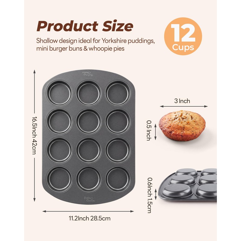 Muffin Top Pan, 12 Cavity Baking Pan for Muffin Tops,
