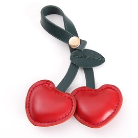 Shining crown Leather Cherry Keychain, Ladies Bag Charm, Red, Medium