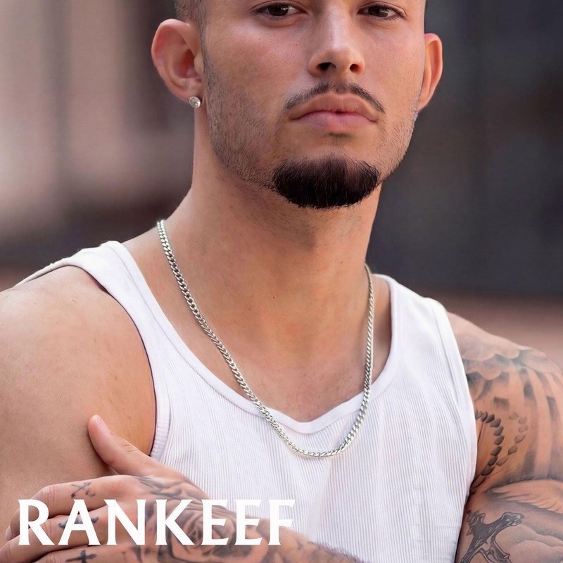 RANKEEF Mens Silver Chain 3mm Cuban Link Chain for Men