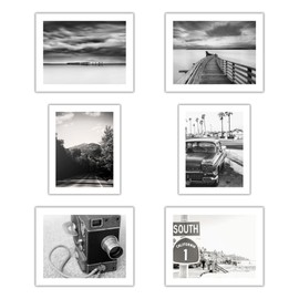 BRIGHTLANE Black and White Beach Photos, Set of 6, 8x10 Inch Unframed Prints for Wall Decor, Wall Decor for Office & Home Decor, Wall Art Prints for Gallery Wall, Waterproof Ink, Wrinkle Resistant