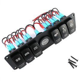 6 Gang Toggle Rocker Switch Panel Colorful LED Voltmeter for RV Car Marine Boat