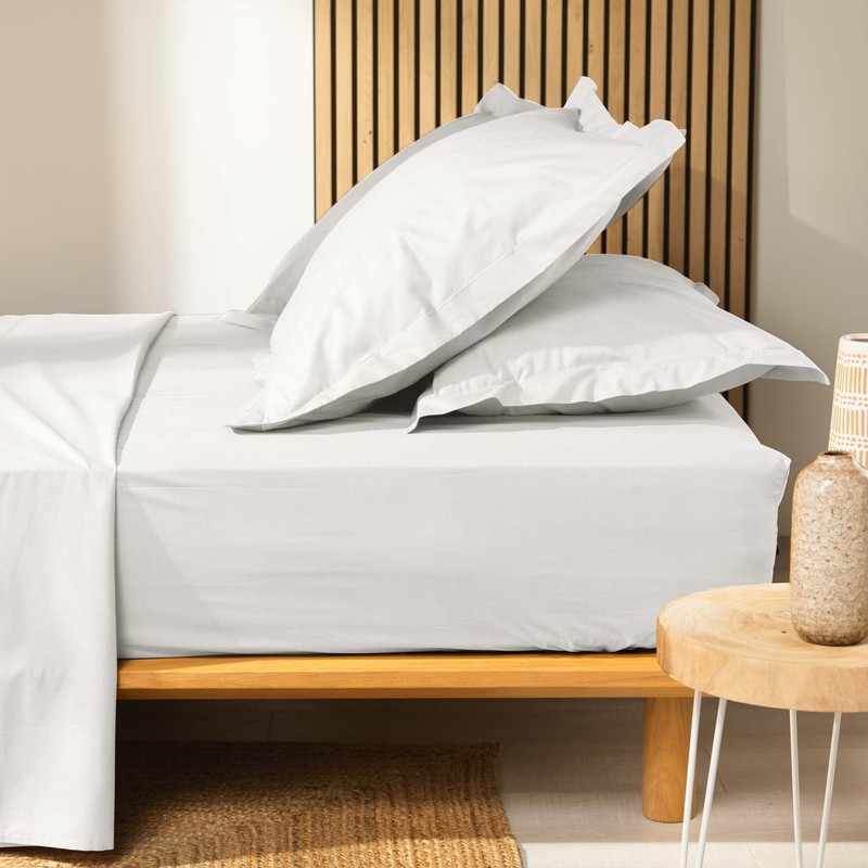 douceur d'intérieur, Biolina Fitted Sheet (140 x 190 cm) White,