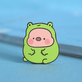 ToastedInk Pig dressed as Frog Enamel Pins Cute Animal Stuff – 1-Inch Cute Pins for Bags Backpack Pins – Rose Gold Plated Enamel Pin Funny Pins for Teens, Adults – Rubber Clasp Pins for Backpack