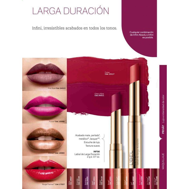 L'Bel Infini Long-lasting Lipstick, Intense Color, Long-lasting, Color: Acajou