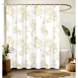 Stanoha Shower Curtain for Bathroom Stall Boho Modern Cute Aesthetic Decorative Girly Waterproof Unique White and Gold Rose Girls Flower Design Teen Pretty Women Cortinas de Baño Bathtub 72 x72 Inch