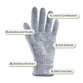 ANDANDA Cut Resistant Gloves, Safety Chef Gloves for Cutting for Oyster Shucking, Fish Fillet Processing, Wood Carving, Grey L 1 Pair