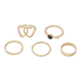 Jumwrit Boho Knuckle Rings Rhinestone Ring Wrap Open Ring Adjustable Double Heart Ring Dainty Ring Band Minimalist Rings Set 5pcs Stackable Finger Rings Midi Rings for Women (Gold)