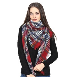 Belle Dame Blanket Scarf for Women Large Square Plaid Checked Tartan Pashmina Shawl Wraps (105-9)