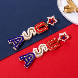 American Flag Beaded Drop Earrings for Women Independence Day 4th of July Earrings Champagne Bottle Dangle Earrings Statement Earring Studs for Holiday Parties Gifts (USA-star stud)