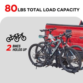 Rockland Foldable 2-Bike Rack, 80 lbs Capacity, Hitch Mount Bike Rack, Fits up to 2.5" Tire Width and 50" Wheelbase, Bike Carrier Rack for 1.25" and 2" Receiver for Cars SUVs Vans RVs