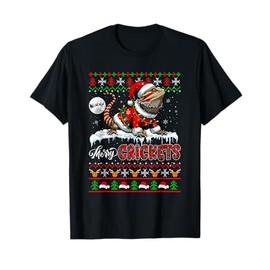 Merry Christmas Crickets Santa Bearded Dragon Lover Sweater T-Shirt, black