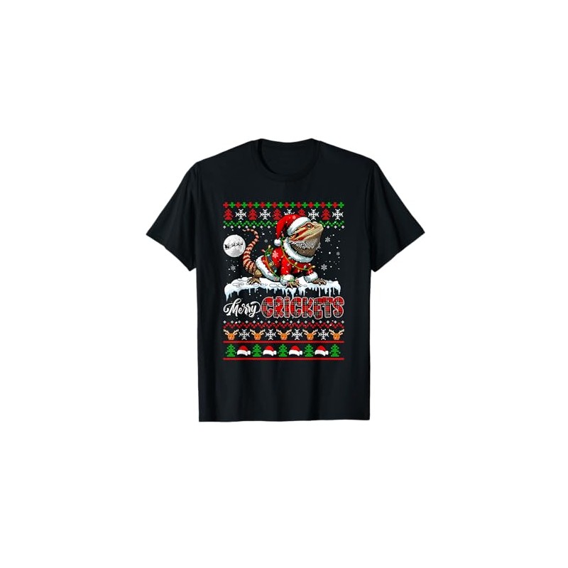 Merry Christmas Crickets Santa Bearded Dragon Lover Sweater T-Shirt, black