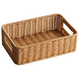 VILLFUL Double Handle Woven Basket Large Capacity Imitation Rattan Storage Organizer for Sundries Toys and Bathroom Essentials Vintage