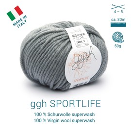 ggh Sportlife - New Wool (Superwash) - 50g Ball - Suitable for Knitting and Crocheting - Colour 003 - Cool Grey