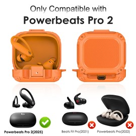[Upgrade Secure Lock] for Beats Powerbeats Pro 2 Case Cover, LDSXAY Carbon Fiber Shockproof Protective Cover for Powerbeats Pro 2 2025 with Cleaner Kit & Carabiner (Orange)