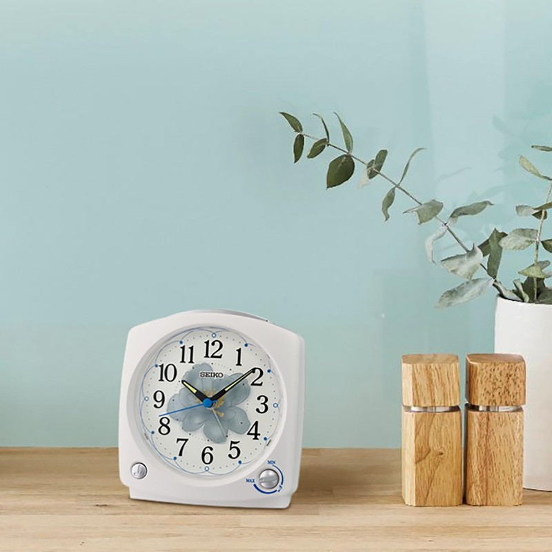 Seiko Serene Non Ticking Bedroom Alarm Clock, 5 Inch, White