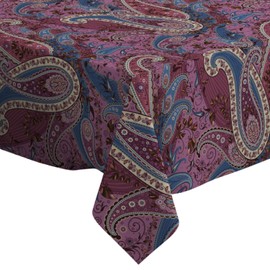Q-Beans Rectangle Decorative Tablecloth [Size: 52 x 70 inch], Washable and Reusable Table Cloth Cover for Indoor and Outdoor (Trendy Purple Paisley Design)