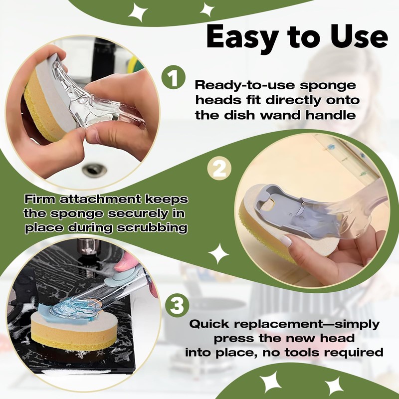 12 Pcs Dish Wand Sponge Refills – Compatible with Scrub