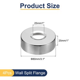 sourcing map 4pcs Shower Arm Flange 80mm/3.1" OD Escutcheon Plate Stainless Steel Round Plumbing Cover Plates for 25mm/1" Dia Water Pipe Faucet Home Decoration Accessories, Silver Tone