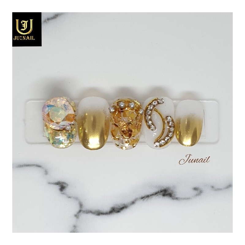 Gold Topaz Handmade Nail Tips - Short Straight Coffin /