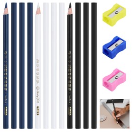 QMLING Pack of 12 Tailor's Chalk Pen, Sewing Chalk Fabric Chalk with Pencil Sharpener, Tailor's Chalk White Blue Black, Tailor's Chalk Pen for Dressmaking Notes Sewing Crafts (3 Colours)