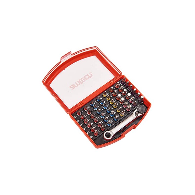 Amtech 49pc Colour-Coded Bit Set with Mini Ratchet Spanner, Pozi,