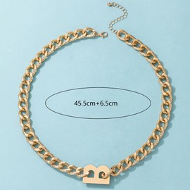 Wendalern Cuban Link Chain Initial Chain Large B Letter Choker Necklace Chunky Chain Side Initial Chain Punk Large Alphabet Thick Chain Necklace Hip Hop Jewellery for Women Girls