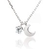 SNINY HEART Necklace, Women's Star, Moon Motif (Silver), Cubic Zirconia,