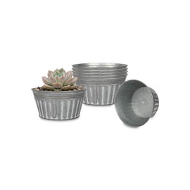 vensovo 6 Inches Silver Metal Rustic Plant Pots - 6Pcs Shallow Galvanized Planters with Drain Hole and Rubber Plug, Rustproof Tin Bucket Succulent Pot Indoor Farmhouse Vintage Style for Decor