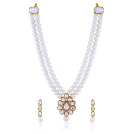 Aheli Wedding Party Faux Kundan Pendant Beads Necklace Earrings Set Bollywood Party Indian Jewelry Gift for Women White