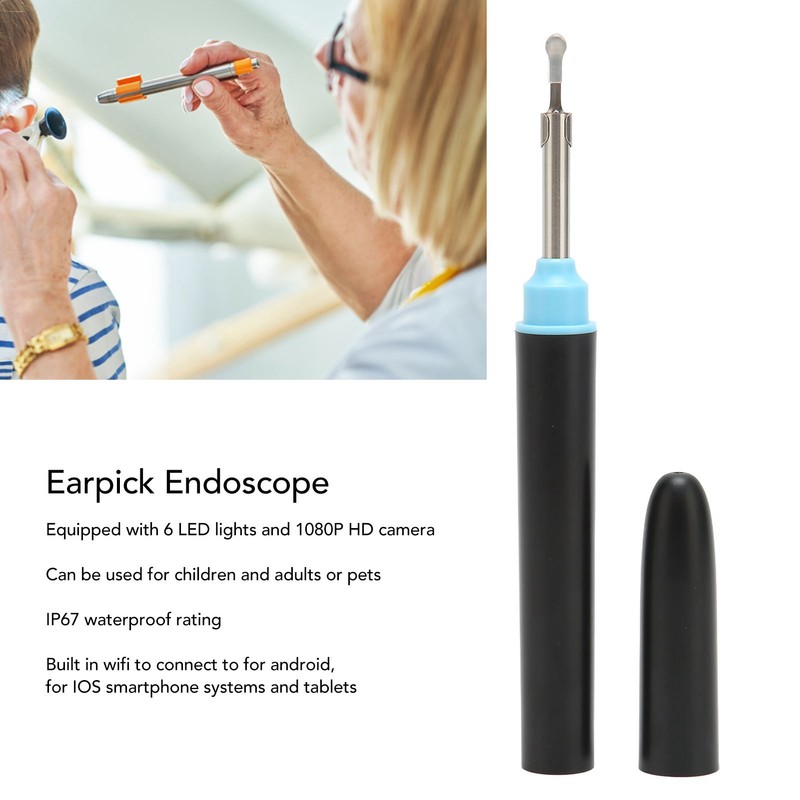 Earpick Endoscope 1080P IP67 Waterproof App Support Black Ear Cleaner