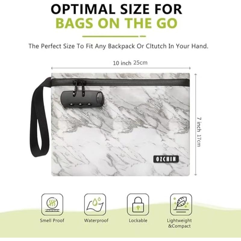 OZCHIN Smell Proof Bag with Combination Lock 10'' X 7''