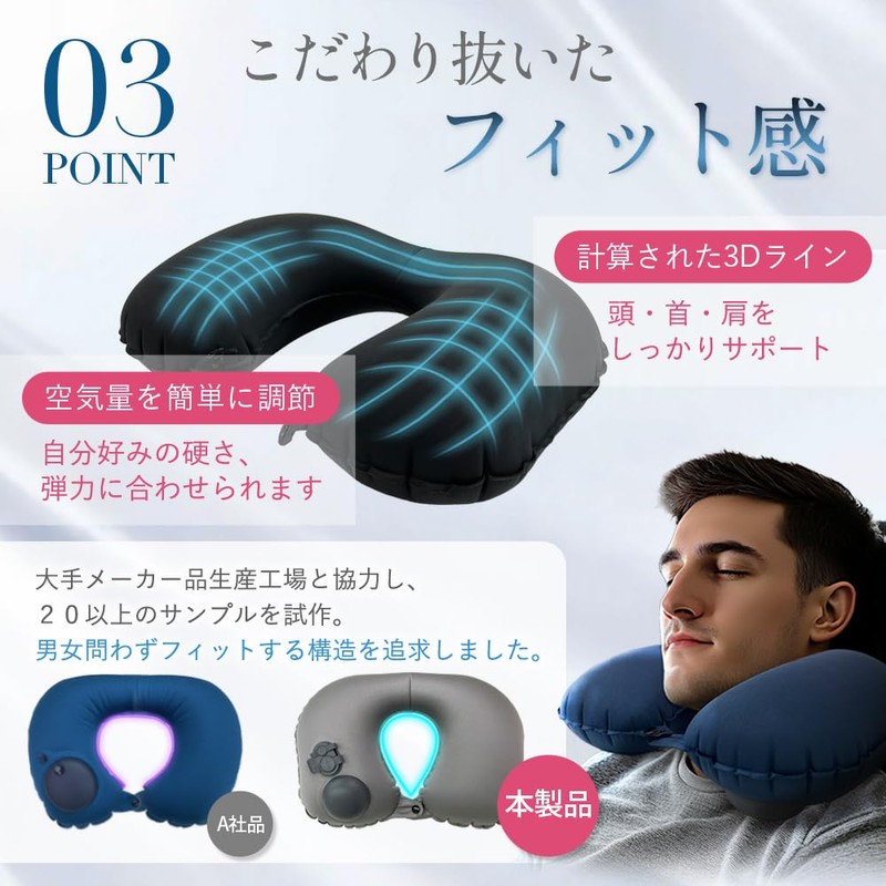 LASSE MOA Neck Pillow, Compact, Pump Type, Adjustable Fit, Lightweight,